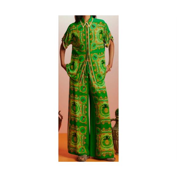 ALEMAIS Green Luxury Silk Relaxed Jogger Silhouette Pants La Musica Sz 10 NWT - Picture 1 of 11